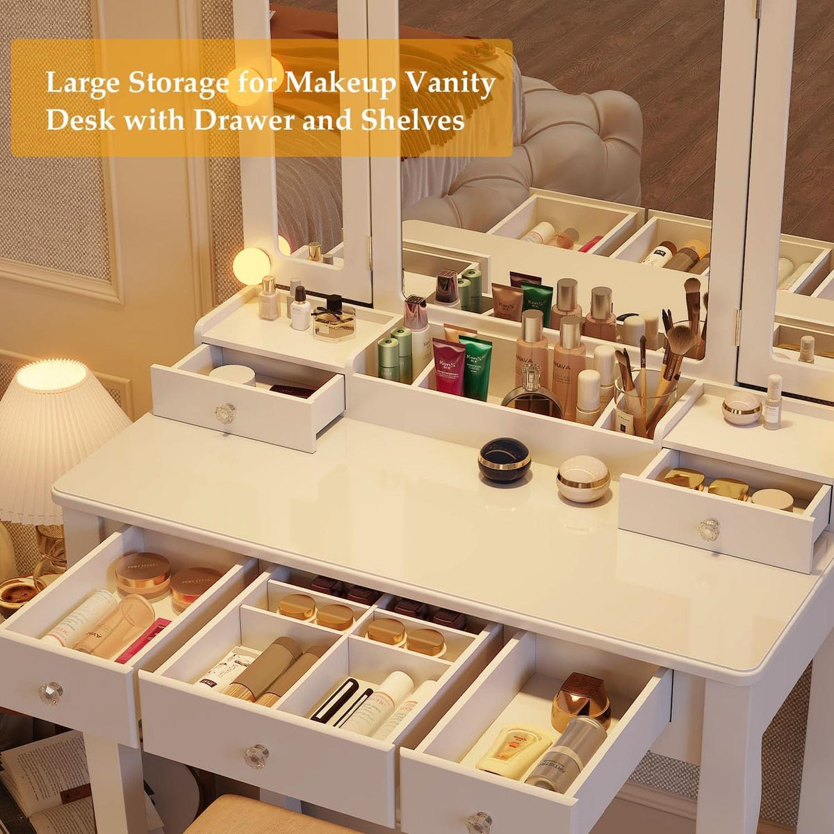 Makeup Vanity Desk With Highgloss LED Illumination-3