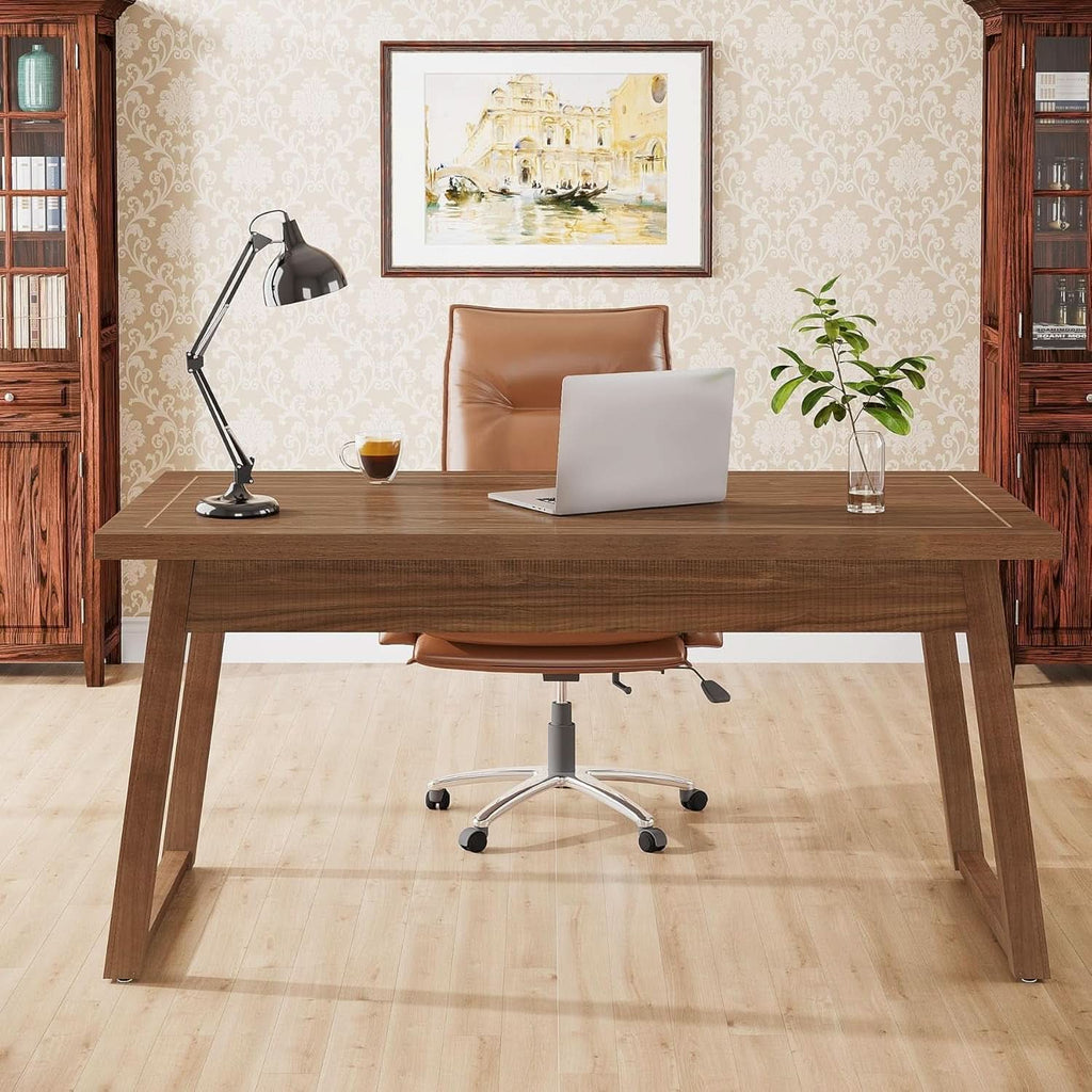 Mid-Century Modern Wooden Desk with Drawer and Stability-0