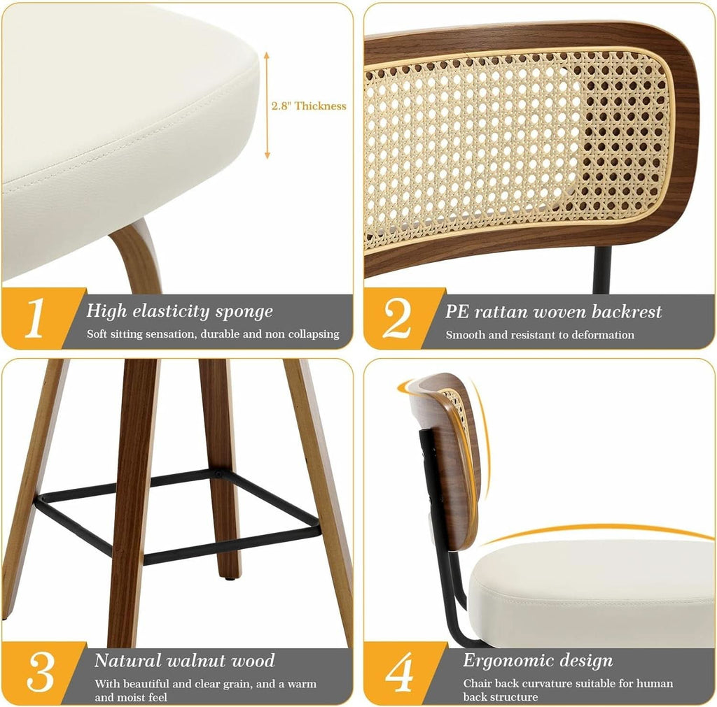 Swivel Counter Height Bar Stools Cream White Rattan Back-2