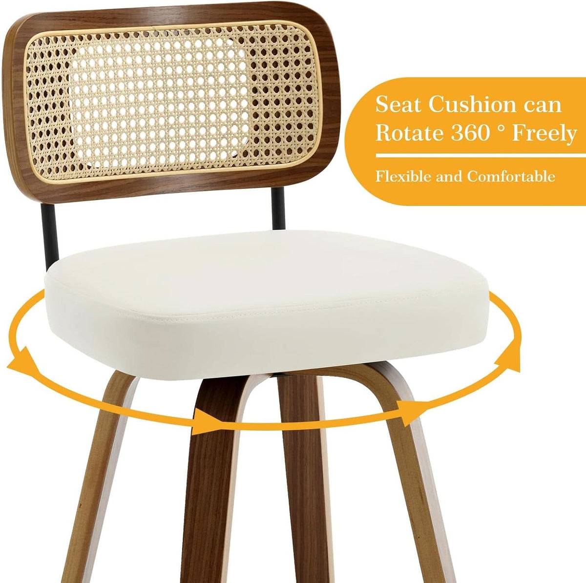 Swivel Counter Height Bar Stools Cream White Rattan Back-3